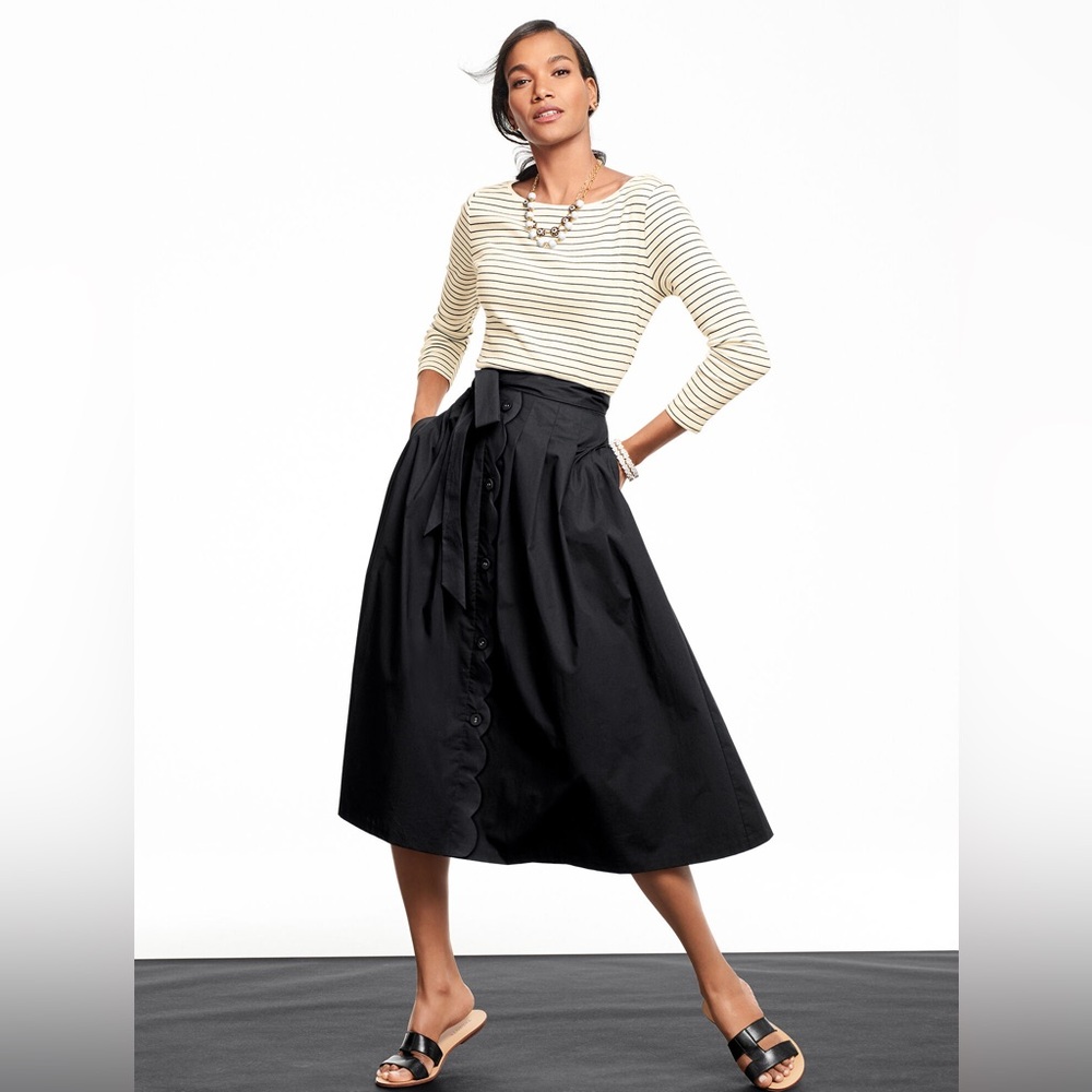 TALBOTS POPLIN SCALLOP DETAIL MIDI SKIRT 6P